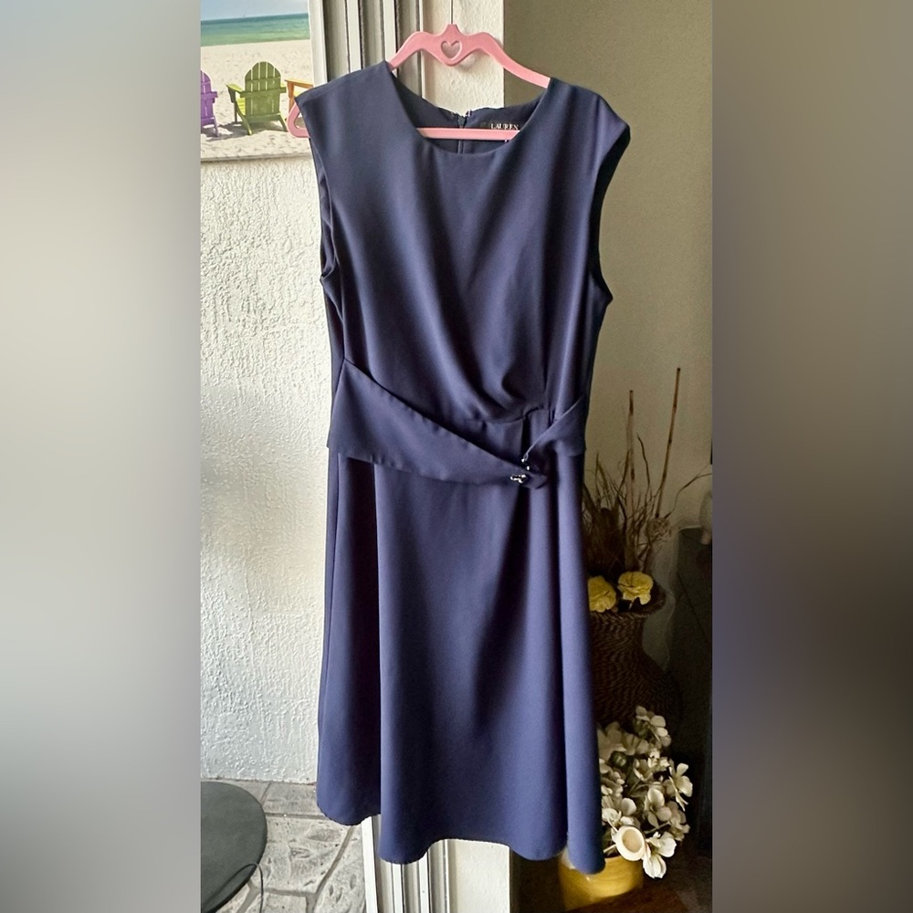 $165 Ralph Lauren Women's Navy Blue Double-Faced Fit Flare‎ Dress Size 12